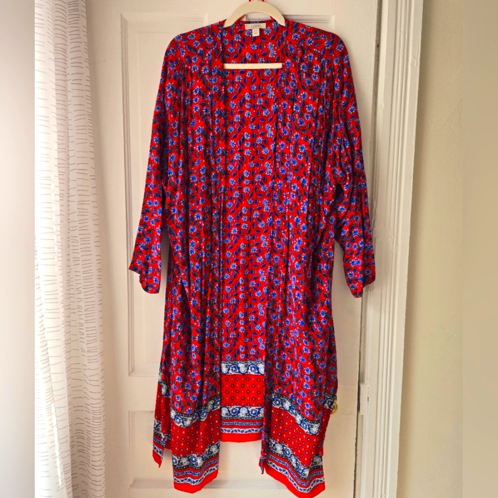 LOFT | Floral Red Kimono Wrap Duster Womens 14